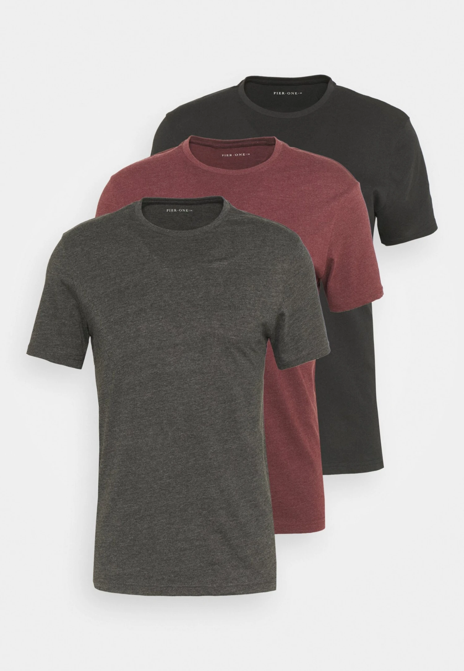 Pier One 3 Pack - T-Shirt Basic - Black/Mottled Dark Grey/Bordeaux - Afbeelding 7