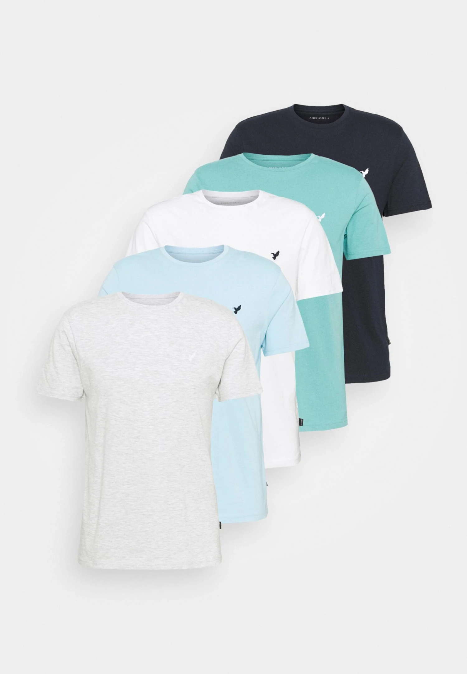 Pier One 5 Pack - T-Shirt Basic - Light Grey - 101_White - 001_Green - 602 - Afbeelding 7