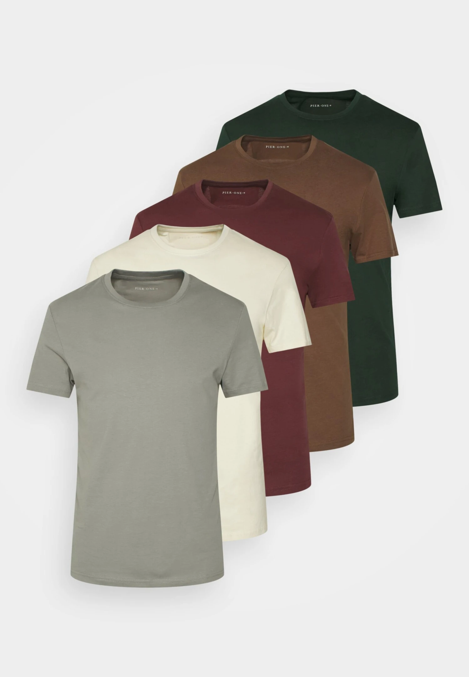 Pier One 5 Pack - T-Shirt Basic - Bordeaux/Light Grey/Brown - Afbeelding 6